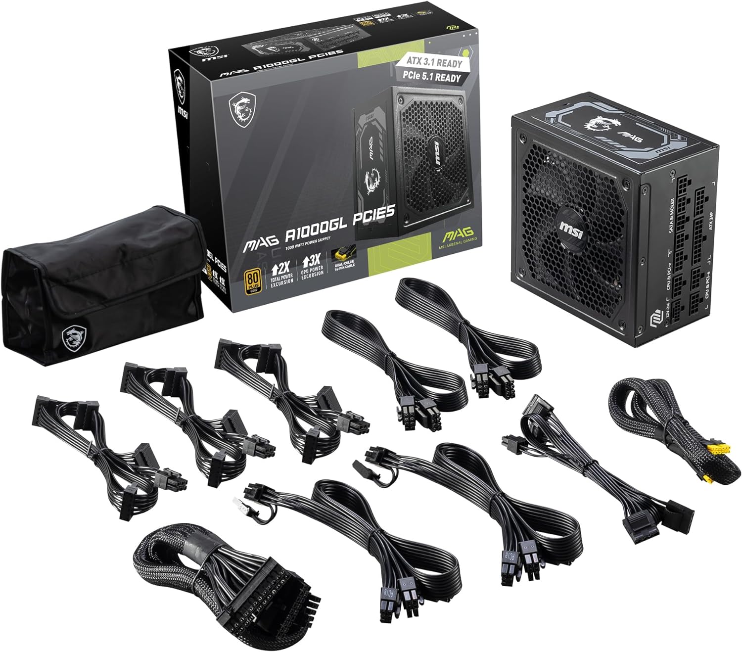 MSI Power Supply MAG A1000GL PCIE 5 Gaming 80 Plus Gold MSI Power Supply MAG A1000GL PCIE 5 Gaming 80 Plus Gold